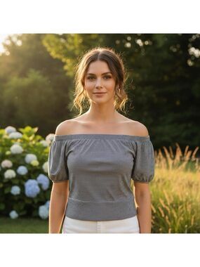 LOFT Navy & White Striped Off-Shoulder Top Size XL